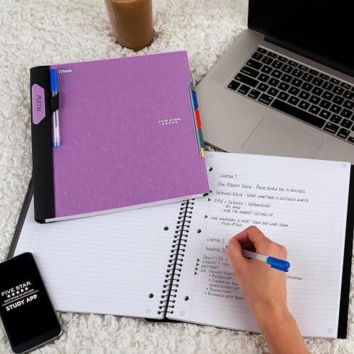 Five Star Advance Spiral Notebook + Study App, 5 Subject, College Ruled Paper, 8-1/2" x 11", 200 Sheets, Spiral Guard, Movable Tabbed Dividers, Amethyst Purple (820013G) thumbnail 7