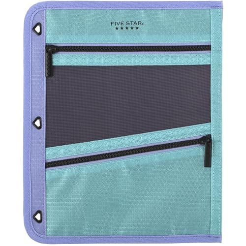Five Star Pencil Pouch, Pen Case, 3-Pocket Zipper Pouch, Fits 3-Ring Binder, Storage Organizer for Classroom Supplies Earbuds Chargers Cables Makeup, Teal/Berry (500207F-ECM) - Image 1