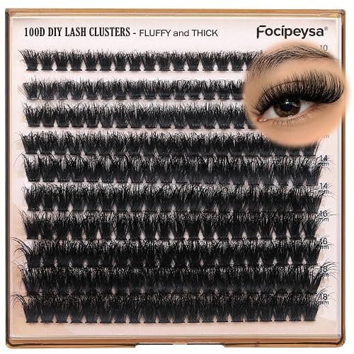 Fluffy Thick Lash Clusters DIY Eyelash Extension 10-18MIX D Curl Lash Clusters 100D Wispy Individual Eyelash Extensions Clusters Lashes DIY Fluffy Lash for Beginners by Focipeysa thumbnail 8