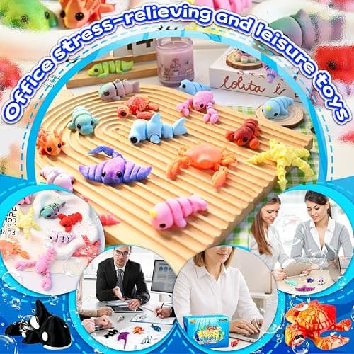Cybermaker 30 Pcs 3D Printed Ocean Animals Set, Mini Animals Easter Gifts - Cute Articulated Flexible Figurines Fidget Toys for Easter Basket Stuffers Party Favors Pets Office Home Decor thumbnail 3