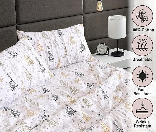 RUVANTI Flannel Sheets Split King Size - 100% Cotton Brushed Split King Bed Sheets Set - Deep Pockets 16 Inches - All Seasons Breathable & Extra Soft - Warm & Cozy, 5 Piece, Christmas Tree thumbnail 3