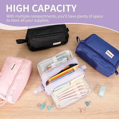 Zzrywuty Large Capacity Pen Pencil Case Multi-Slot Pencil Pouch Bag,Black Pencil Case Large 4 Compartments,Organizer Marker Pouch Pen for Office College School Teen Girl Boy Men Women thumbnail 6