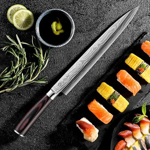 Sunnecko 10.5 inch Sashimi Knife,High Carbon Stainless Steel Japanese Sushi Knives,Yanagiba Knife with Knife Sheath and Gift Box thumbnail 2