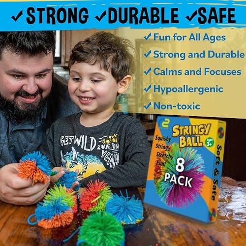 Stringy Balls & Sensory Toys 8 Pack - Valentines Day Gifts for Kids Ages 3 4 5 6 7 8 + Year Old Easter Basket Stuffers - Best Toddler Valentines Day Gifts for Boys & Girls - Monkey Balls Fidget Toys thumbnail 4