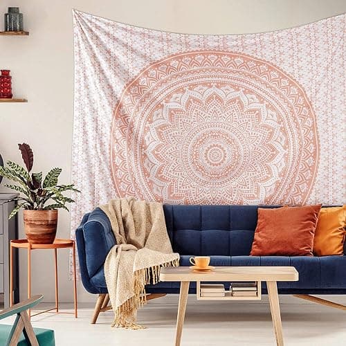 raajsee Rose Gold Ombre Tapestry Wall Hanging Mandala-Bohemian Room Decor-Indian Cotton Throw Hippie Tapestries -Boho Bedding Twin Bedspread 52 x 60 Inches thumbnail 5