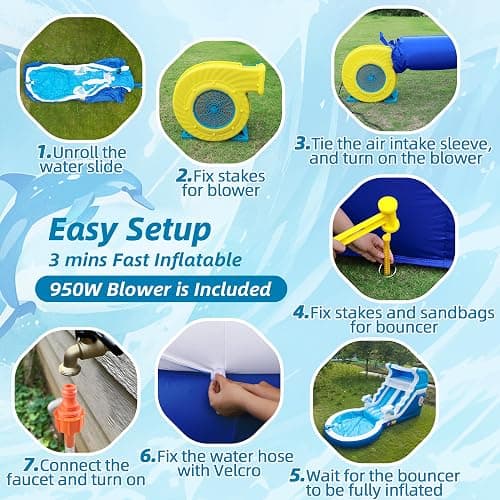 HXDOGSP Inflatable Water Slide Commercial Grade: 24FT(L) Water Bounce House for Adults & Teenagers - Big Pool, Premium PVC, Dolphin Style, Wet & Dry, 950W Blower - for Backyard Outdoor Birthday Party thumbnail 7