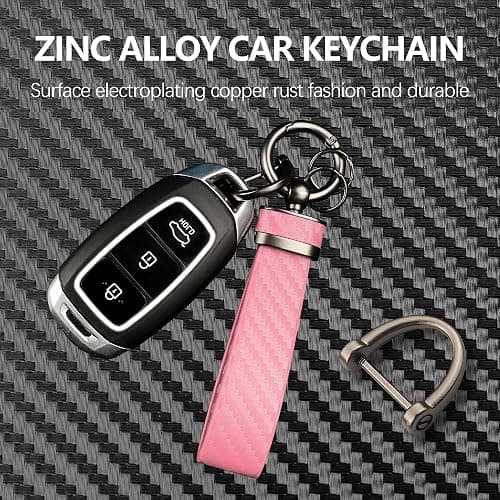 Turcee Carbon Fiber Car Keychain,Automotive Interior Accessories Keychains Leather Car Key Fob,Car Accessories Key Ring&Anti-Lost D-Ring(light pink) thumbnail 3