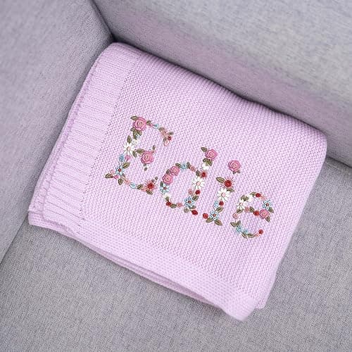 SWaddle AN Personalized Floral Embroidered Name Blanket – Soft Cotton Knit Newborn Blanket, Custom Keepsake Gift, Cozy Cover for Girls, Unique Shower Present thumbnail 8