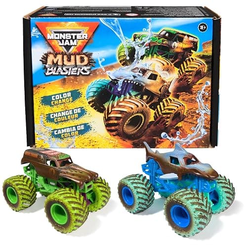 Monster Jam Mud Blasters, Grave Digger and Megalodon Color Changing Trucks 2-Pack, 1:64 Die Cast Vehicle, Kids Toys for Boys and Girls 3 and Up - Image 1