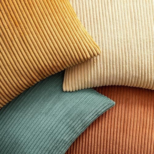EMEMA Teal Orange Decorative Throw Pillow Covers for Couch Bed Livingroom 18x18 Inch Set of 4 Boho Farmhouse Corduroy Striped Square Pillow Case,Western Modern Cushion Covers Spring Home Decor thumbnail 5