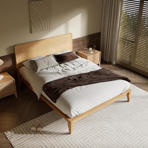 Merax Full Size Bamboo Platform Bed, Mid-Century Modern Bed Frame with Tall Headboard, Solid Sustainable Bedframe Full-size, Wood Slat Support, No Box Spring Needed, Easy Assembly, Noise Free, Natural thumbnail 4