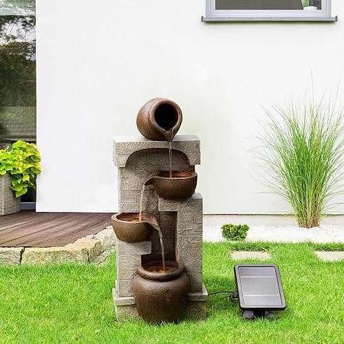 Teamson Home 28 in. Cascading Bowls and Stacked Stones LED Outdoor Water Fountain for Outdoor Living Spaces to Create a Calming Oasis in Gardens and Landscaping, on Patios, Balconies, Lawns, Brown thumbnail 2