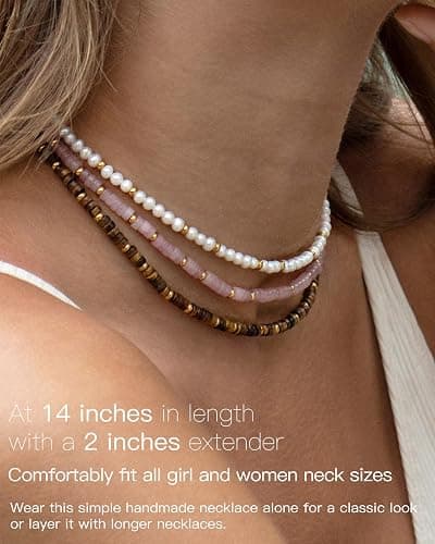 MIDDLUX Heishi Style Gemstones/Natural Pearls Beaded Choker Necklace for Women, Handmade Jewelry Gifts for Her thumbnail 6