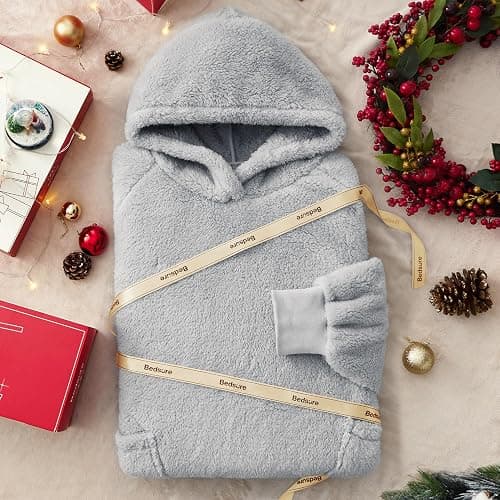 Bedsure Wearable Blanket Hoodies, Christmas Gifts for Women, Wife, Girlfriend, Warm Cozy Birthday Gifts for Her, Wife, Soft Fluffy Sweatshirt, Oversized Hooded Blankets With Sleeves, Grey thumbnail 2
