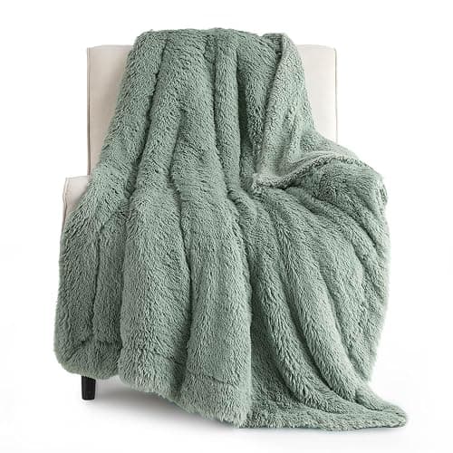 Bedsure GentleSoft Fuzzy Sherpa Faux Fur Twin Blanket Sage Green Cozy Gifts for Women Men, Soft Fleece Plush Warm Minky Thick Blanket Twin Size for Bed, Dorm Essentials Sage Room Decor Gifts, 60x80 - Image 1
