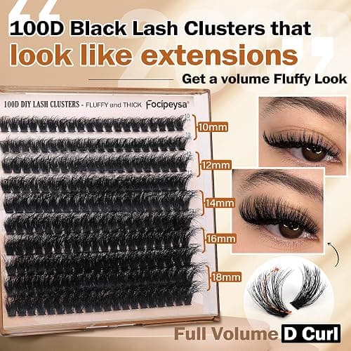 Fluffy Eyelash Extension Kit Volume Lash Clusters Kit 10-18mm Individual Lashes Clusters 100D DIY Lash Extension Kit 200pcs Clusters Lash with Bond and Remover Lash Applicator by Focipeysa thumbnail 4