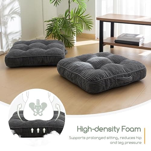 HIGOGOGO Washable Floor Pillow Cushion for Adults, Meditation Cushion Pillow, Large Square Floor Sitting, Removable Tufted Corduroy Cover, for Tatami Living Room or Yoga, 22x22 Inch, Machine Washable thumbnail 6