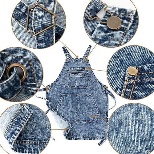 Jeanerlor - Cotton Tool Denim Work Apron with Convenient Pockets for Women Cross Straps & Adjustable(Denim Blue) thumbnail 3