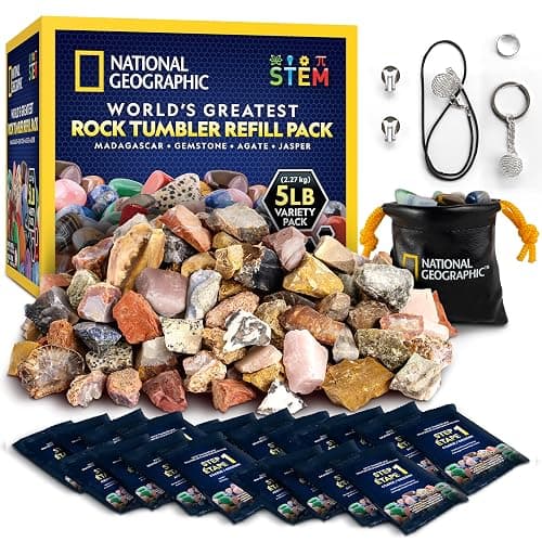 National Geographic Rock Tumbler Refill Kit - 5 lb. Mix of Rocks for Tumbling and Rough Gemstones - Rock Tumbler Supplies Include Rock Tumbler Grit and Polish Refill, and Unpolished Rocks - Image 1