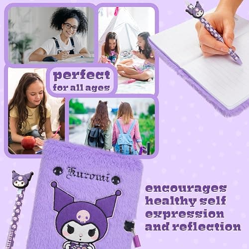Hello Kitty Sanrio Diary with Lock and Key for Girls Teens Women Kuromi Notebook Journal Pen Gifts for Her (Purple) thumbnail 5