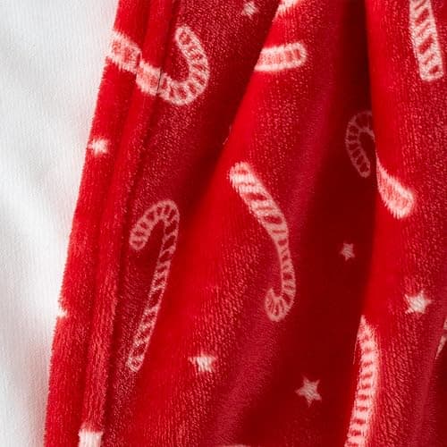 Catherine Lansfield Christmas Candy Cane Fleece 130x170cm Blanket Throw Red White - One Size - Red White thumbnail 2