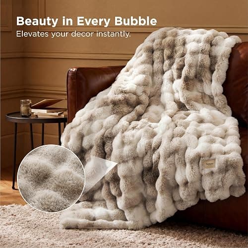 Bedsure Soft Fluffy Faux Fur Throw Blanket for Couch Cozy Gifts for Women, Fuzzy Fleece Bubble Blanket for Sofa Chair, Tie Dye Taupe Cloud Throw Coloring Bed Cover, Brown Thick Warm Plush Fall Bedding thumbnail 3