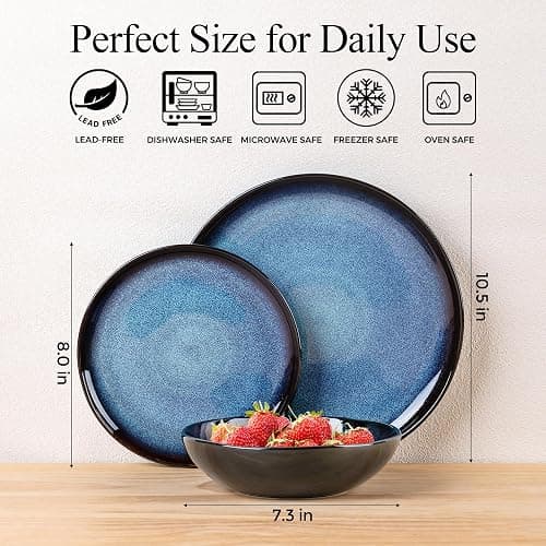 LeRatio Ceramic Dinnerware Sets for 4,Wavy Reactive Glaze Stoneware Plates and Bowls Sets,Highly Scratch Resistant | Dishwasher & Microwave,Oven Safe Dishes Set(12PCS) thumbnail 3
