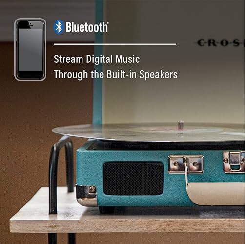Crosley CR8005F-TU Cruiser Plus Vintage 3-Speed Bluetooth in/Out Suitcase Vinyl Record Player Turntable, Turquoise/White thumbnail 4