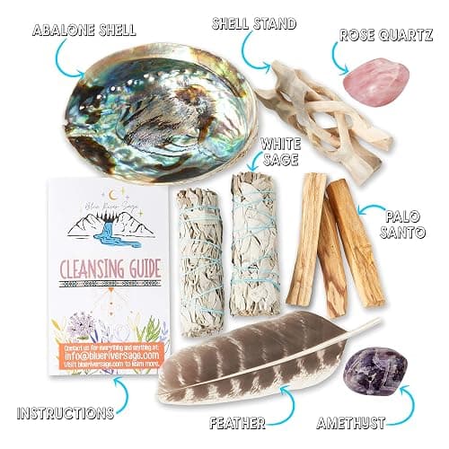 Home Cleansing & Smudging Kit with White Sage, Palo Santo, Abalone & Stand, Smudge Feather & Guide - Smudge Kit with Sage Smudge Sticks thumbnail 3