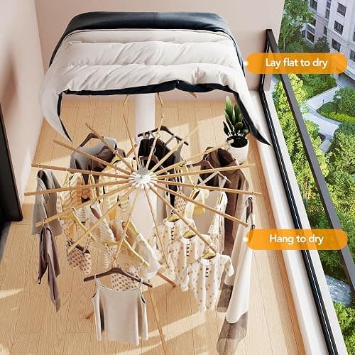 LIENAHU Clothes Drying Rack Tripod,Drying Rack Clothing,Laundry Drying Rack,Floor Standing,16 Wooden Poles,Collapsible Drying Racks for Laundry,Retractable,Foldable,Folding thumbnail 4
