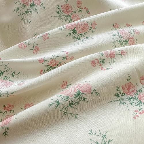 MKXI Queen Size Pink Floral Comforter Set - 3 Piece Ruffled Lace Bedding Set 1 Queen Comforter with 2 Pillowcases All Seasons, Soft Aesthetic Princess Style Floral Comforter for Girls, Women thumbnail 8