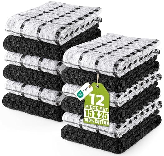Utopia Towels - Kitchen Towels 12 Pack, 15 x 25 Inches, 100% Ring Spun Cotton Super Soft and Absorbent Linen Dish, Tea and Bar Towels Set, Black - Image 1
