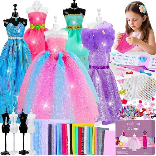 MINIFUN 800+Pcs Fashion Designer Kit for Girls, Sewing Kit with 4 Mannequins, DIY Arts and Crafts Kit for Kids, Doll Clothes Making Kit, Girl Toys for Age 6 7 8 9 10 11 12 Year Old Gifts - Image 1