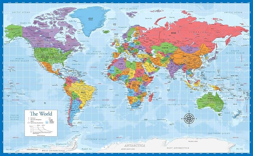 Laminated World Map & US Map Poster Set - 18" x 29" - Wall Chart Maps of the World & United States - Made in the USA - (LAMINATED, 18" x 29") thumbnail 7