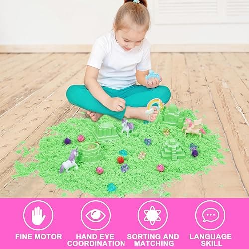 Carolart Unicorn Sensory bin, Unicorn Toy for Kids,Castle Moulds, Sand Art kit for Boys and Girl, Sensory Sand for Toddlers 3+……… thumbnail 5