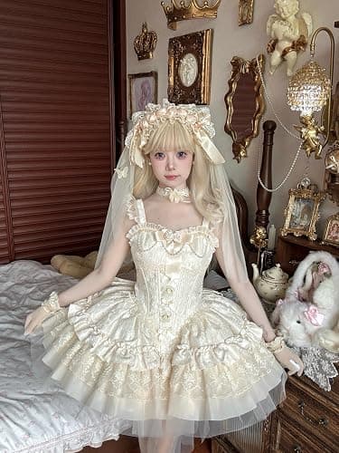 Sweet Lolita Princess Dress Ruffled Tea Party Costume with Lace Trim and Bow thumbnail 3