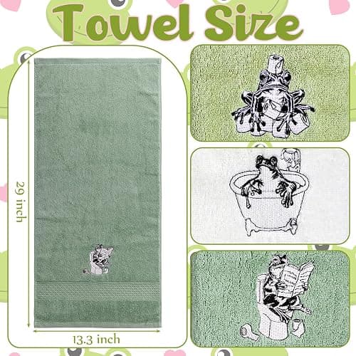 Breling 3 Pcs Frog Hand Towels for Bathroom, Frog Kitchen Hand Towels 13.3 x 29 Inch 100% Cotton Soft Embroidered Washroom Decoration for Animal Lover Restroom Decorative Gifts thumbnail 3