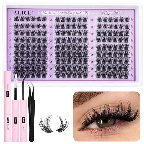 ALICE Wispy Lash Clusters Kit Natural Fluffy Lash Extension Kit Cluster Eyelash Extension Kit 162pcs C Curl 10-18mm Eyelash Clusters with Lash Glue Bond and Seal Lash Tweezers - Image 1