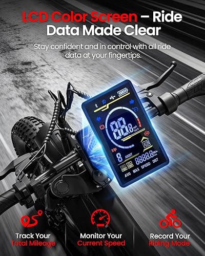 ADISTAR 16" Electric Bike for Adults/Teens, Peak 1500W & 65 Miles Long Range, 48V 15.6Ah Battery, Full Suspension Fat Tire All-Terrain EBike on Mountains,Snow,Sand,Black thumbnail 6