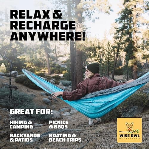 Wise Owl Outfitters Camping Hammock – 500lbs Portable Hammock with Tree Straps - Travel, Backpacking, Hiking, Outdoors Camping Gear - Single or Double thumbnail 7