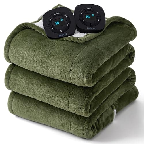 Bedsure Electric Blanket Queen Size - Dual Control Heated Blanket Queen, Fast Heating with 10 Time Settings & 10 Heat Settings, Warm Gift for Grandma (84x90 inches, Olive Green) - Image 1
