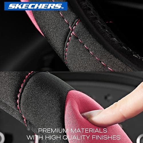 Skechers Pink Steering Wheel Cover, Memory Foam Car Steering Wheel Cover,14.5-15inch Anti-Slip Safety Comfortable Desgin, Universal Accessory for Diverse Cars, Truck,SUV (Black & Pink) thumbnail 5