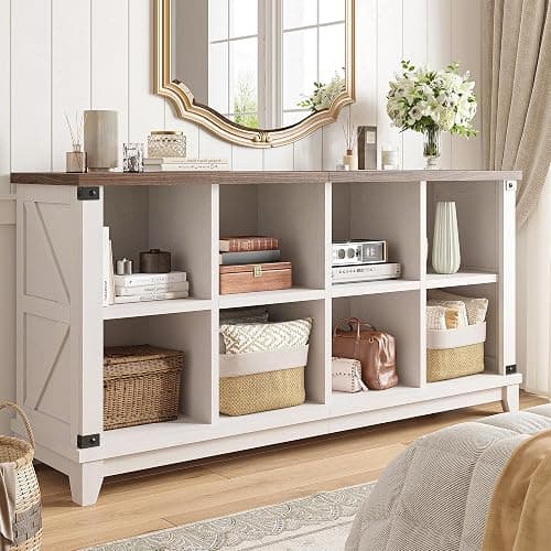 EnHomee 8 Cube Storage Organizer, Cube Organizer with Storage, Book Shelf for Bedroom and Home Office,White,Wood thumbnail 2