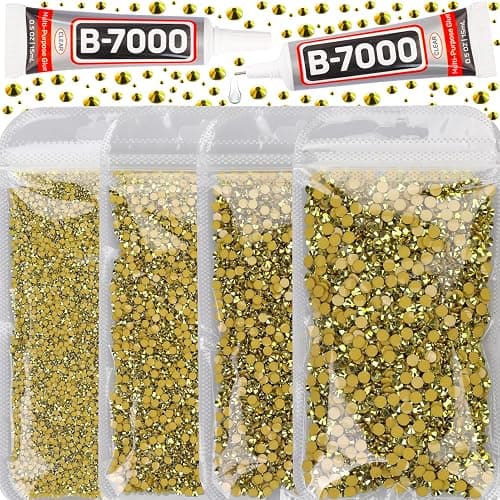 30200Pcs Metallic Gold Resin Flatback Rhinestones with b7000 Jewelry Glue Fix for Crafts Clothes Clothing Crafting Fabric Costumes, Flat Back Rhinestones Bulk, Gems Sets Bedazzle Kit 2-5mm - Image 1