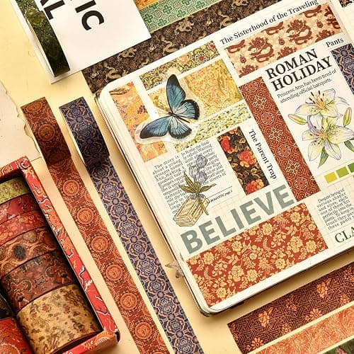 Songdao 12 Rolls Chinoiserie Washi Tape Set Chinese Arts Adhesive Tapes Geometric Garden Decorative Masking Tape Sets for Craft, Kids, Scrapbook, DIY, Gift Wrapping (Serene Mountain Abode) - Serene Mountain Abode thumbnail 7