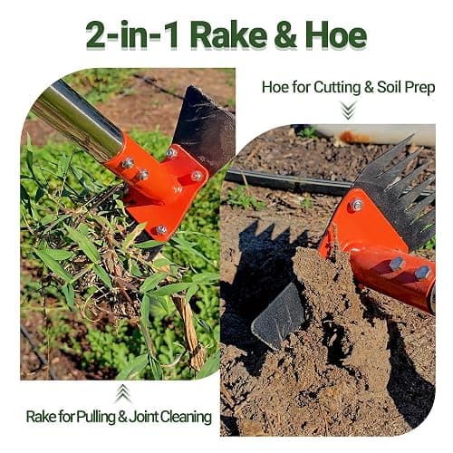CKLT 2-in-1 Garden Hoe and Weed Puller Rake 60 Inch Spring Steel Head | Adjustable Long Handle Weeding Tool Heavy Duty Sand Texture Finish, Weed Remover for Garden, Yard, Lawn, Driveway thumbnail 4