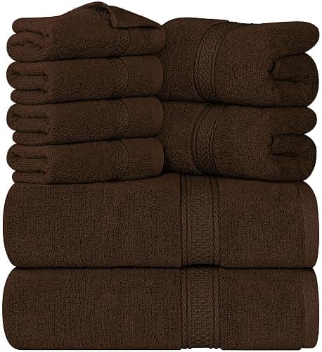 Utopia Towels 8-Piece Premium Towel Set, 2 Bath Towels, 2 Hand Towels, and 4 Wash Cloths, 600 GSM 100% Ring Spun Cotton Highly Absorbent Towels for Bathroom, Gym, Hotel, and Spa (Brown) - Image 1