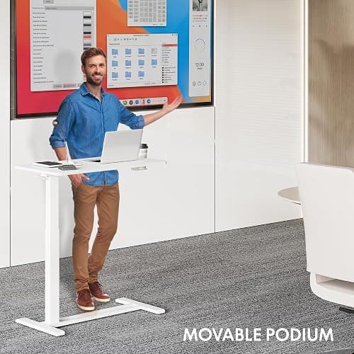 FLEXISPOT H7 Adjustable Overbed Bedside Table with Wheels Pneumatic Mobile Standing Desk Laptop Desk Rolling Computer Cart Movable Overbed Table Hospital Home Use(27.6" W x 15.7" D, White) thumbnail 2