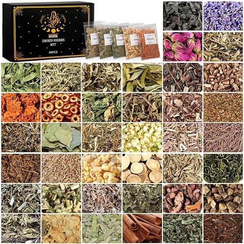 40 Pack Witchcraft Supplies Herbs Kit - Dried Herbs and Flowers for Witch Beginners - Herb Set for Wicca, Altar Supplies, Pagan and Wiccan Rituals, Magic Spell, Candle and Soap Making - Image 1
