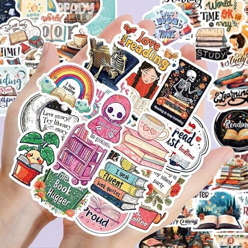 100 PCS Book Stickers for Kindle, Holographic Thickened Aesthetic Reading Bookish Vinyl Stickers for Kindle Water Bottles| Easier to Peel Off| Scratch & Fade Resistant| No Curling| Reusable thumbnail 2